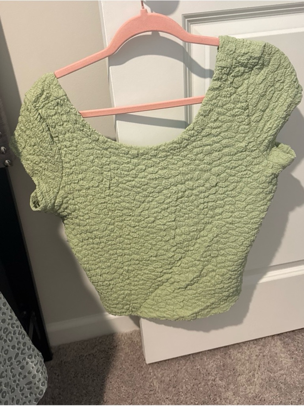 Anthropologie Textured Sage Green Crop Top